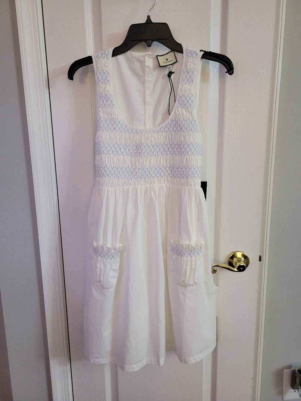 NWT Tuckernuck Susannah Smocked Mini Dress White Blue Size Small